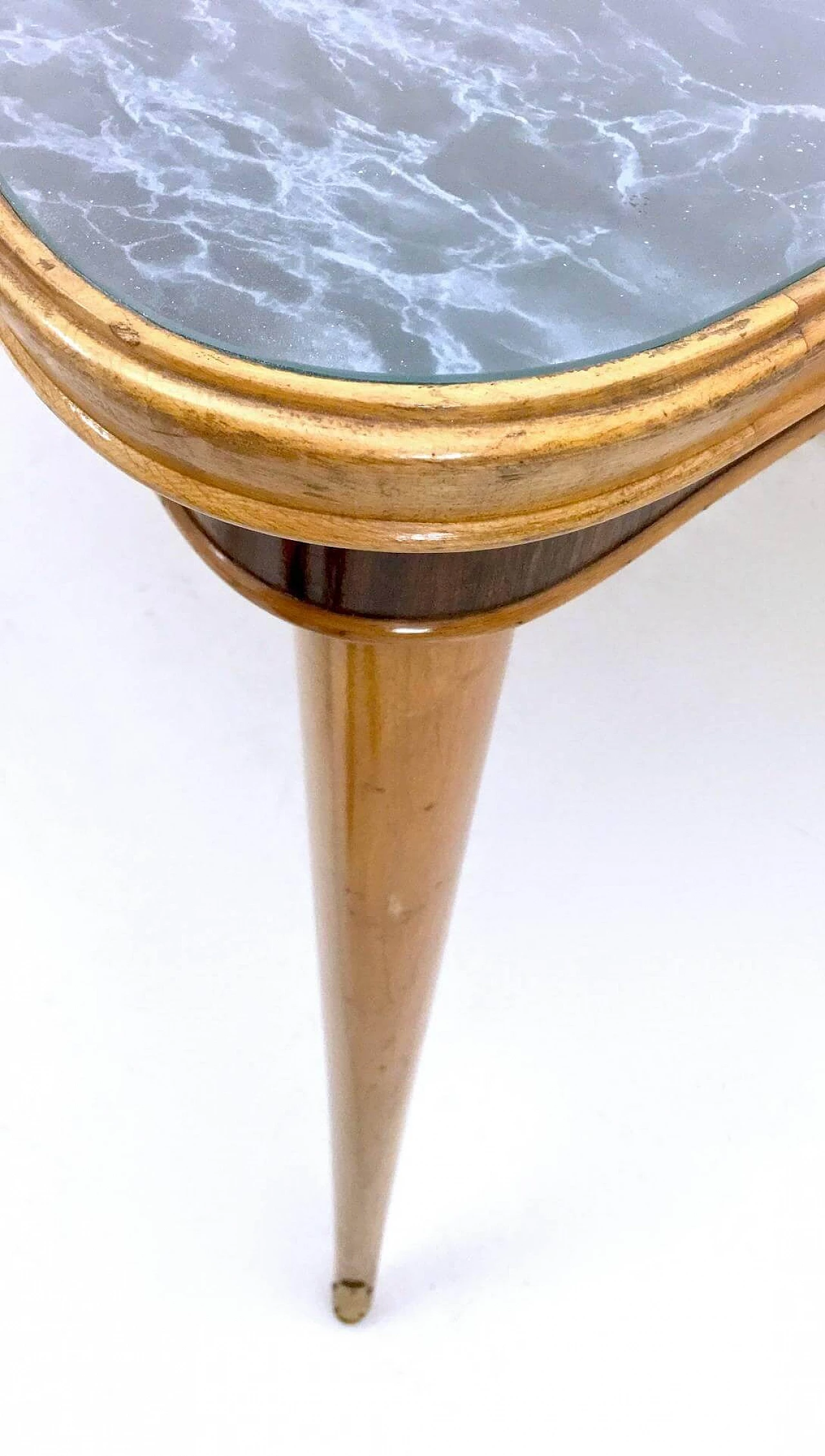 Maple and beech table with marbled glass top, 1950s 3