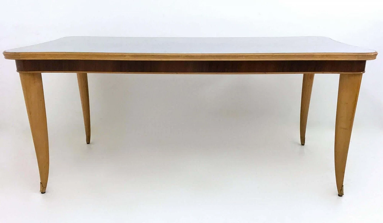 Maple and beech table with marbled glass top, 1950s 6