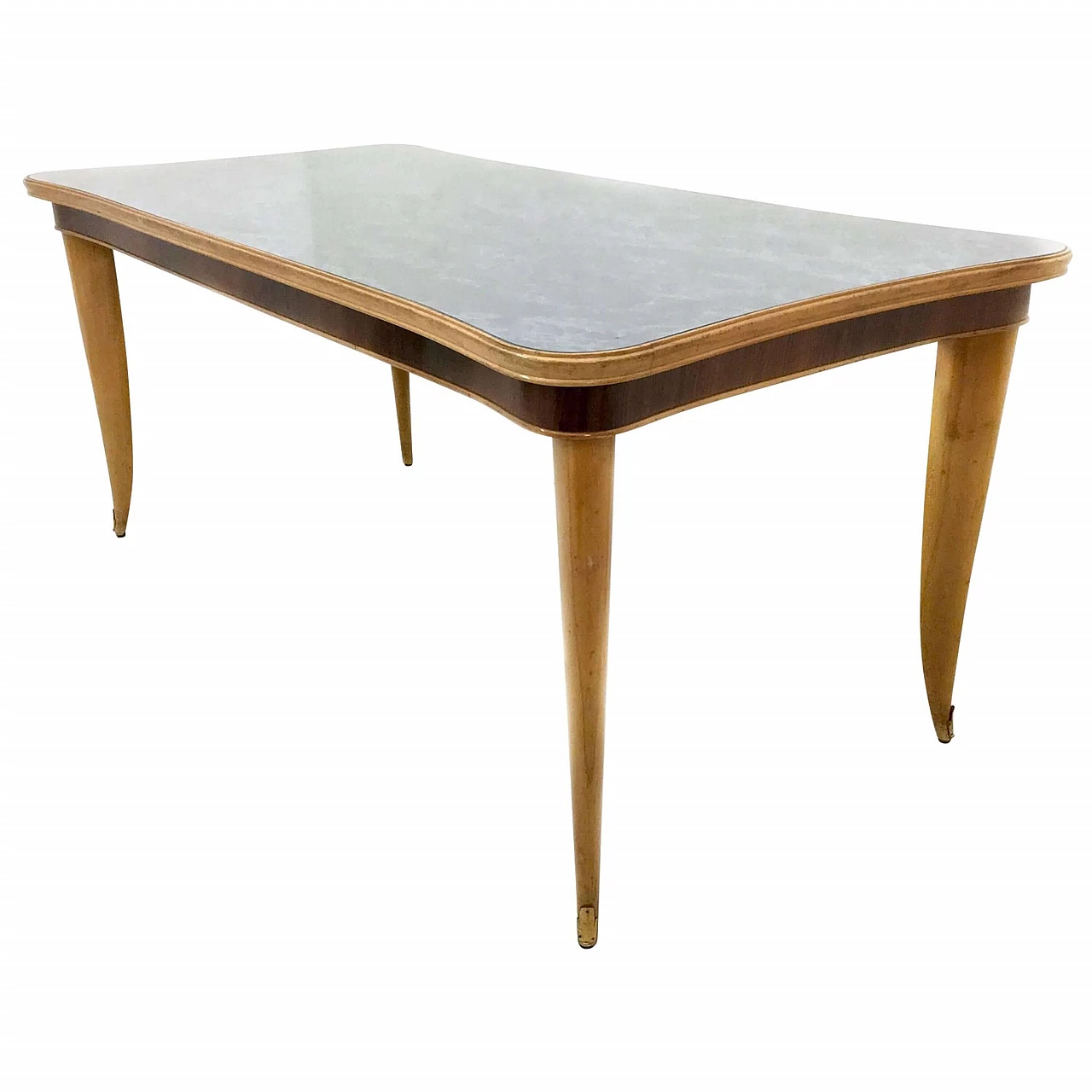 Maple and beech table with marbled glass top, 1950s 8