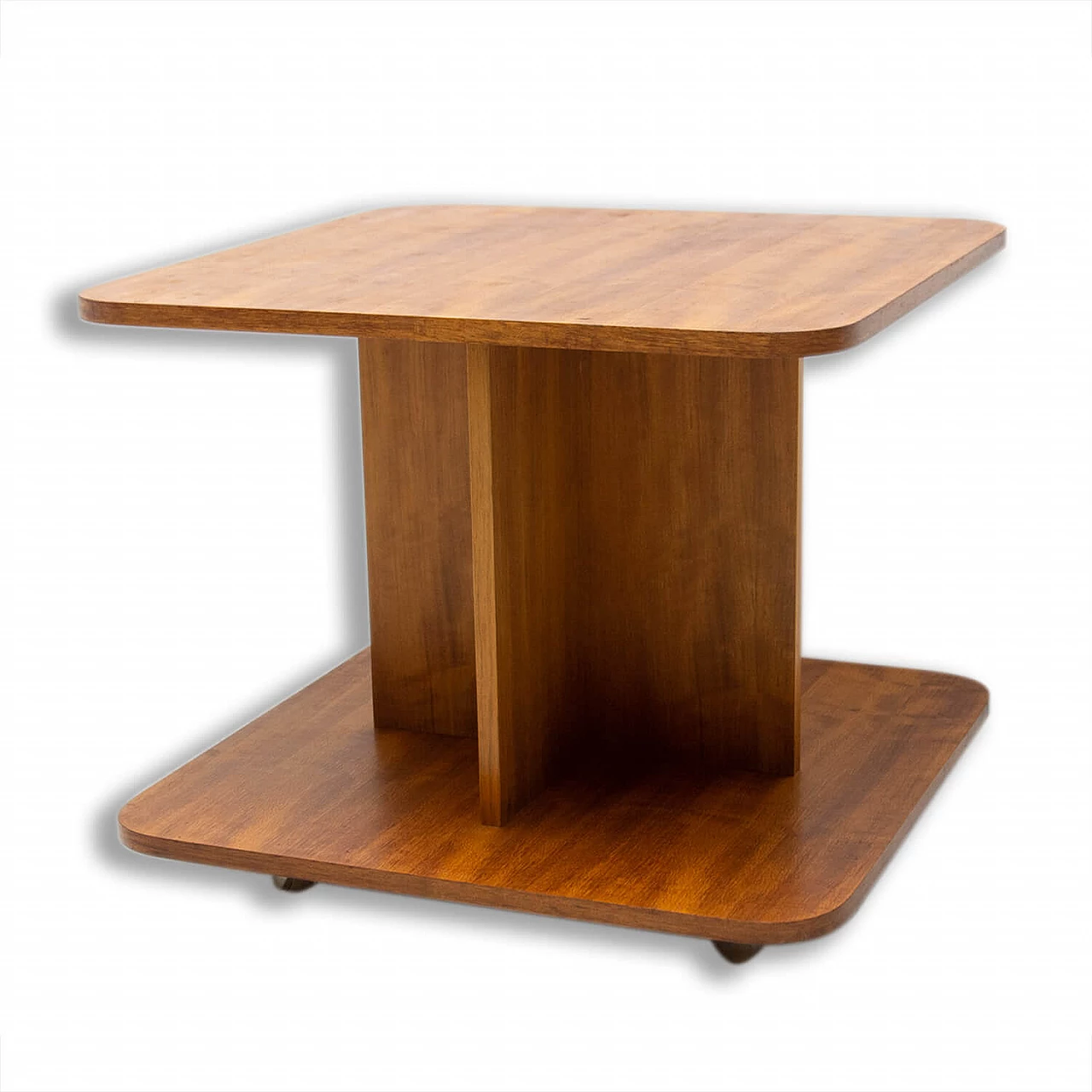 Tavolino da ufficio con ruote in noce, anni '70 1