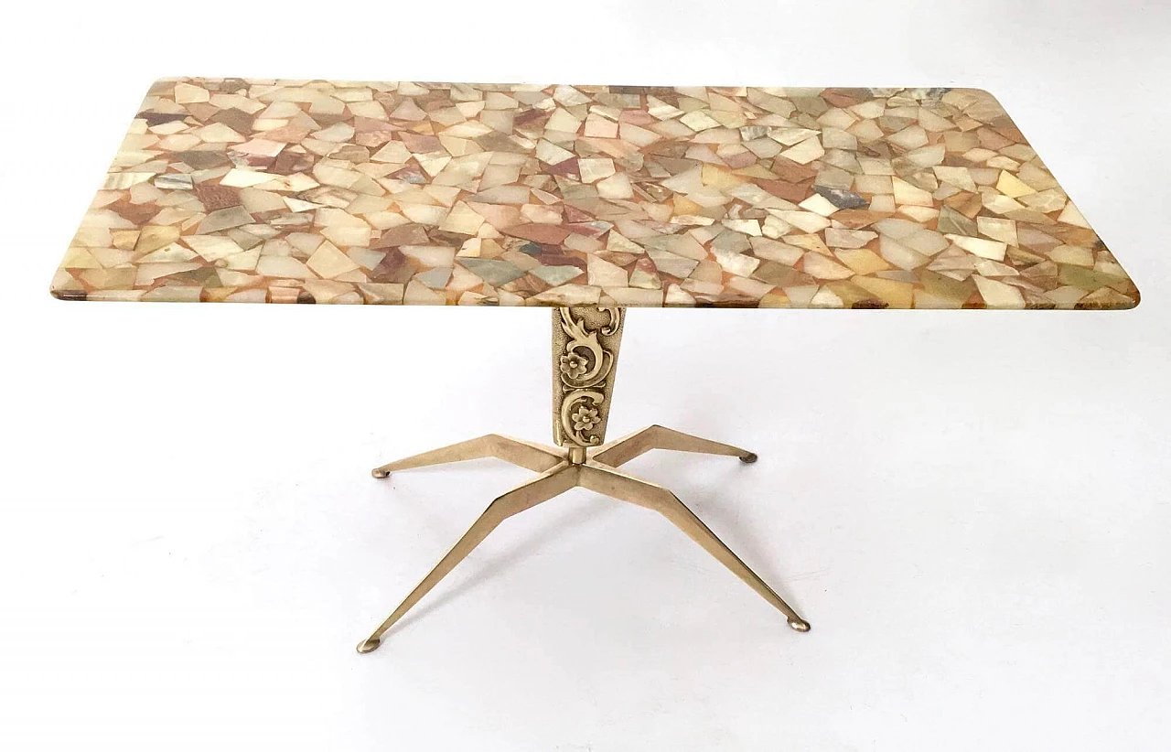 Bronze coffee table with top in different types of marble, 1950s 4