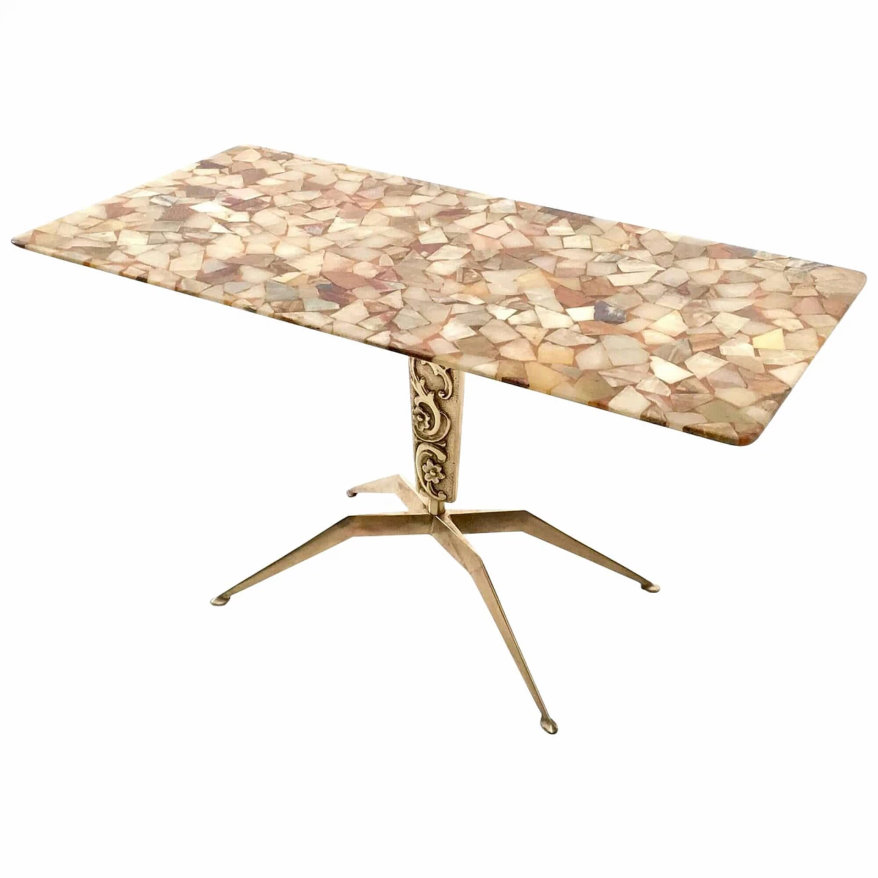 Tavolino in bronzo con piano con diversi tipi di marmi, anni '50 5