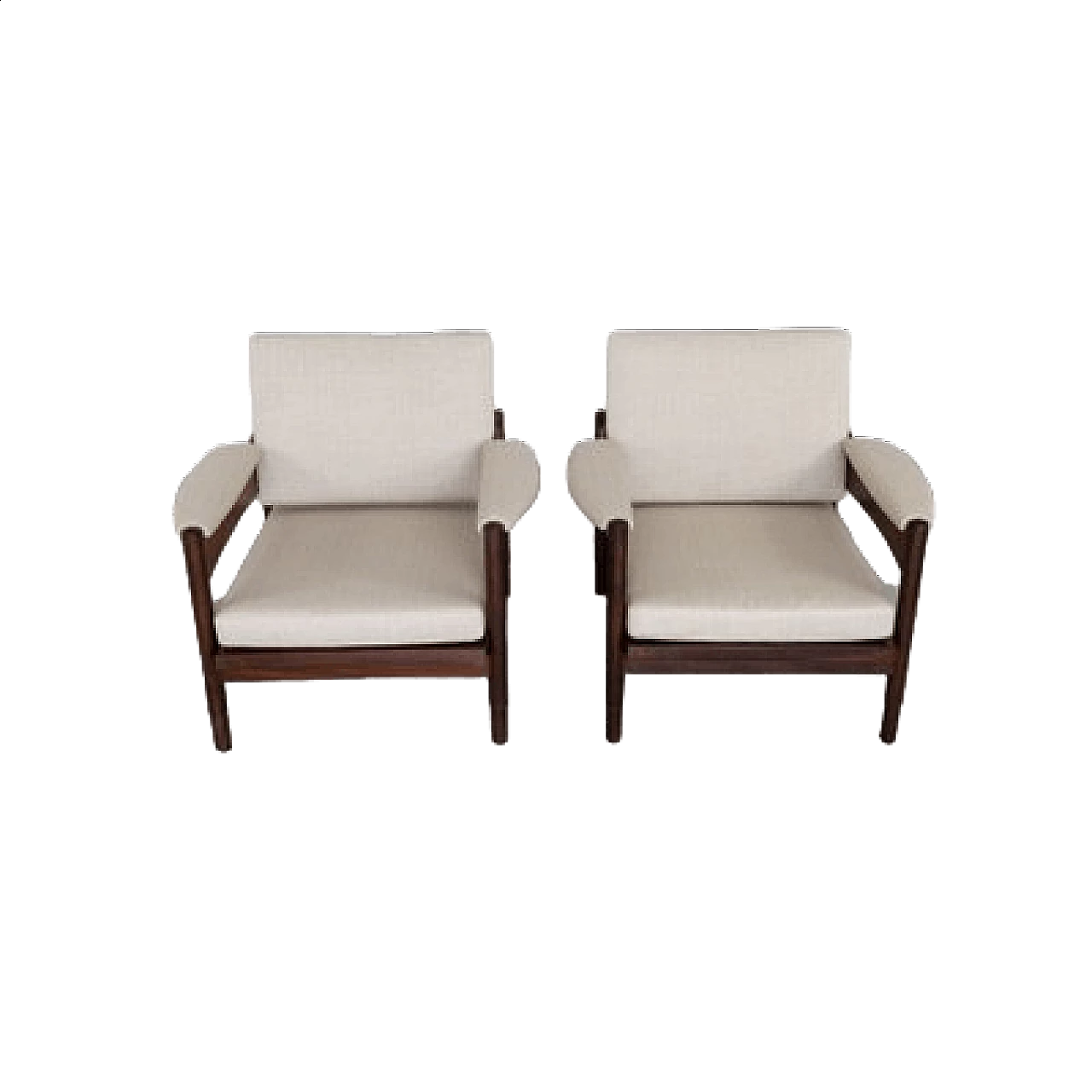 Pair of Danish-style teak and fabric armchairs, 1960s 24