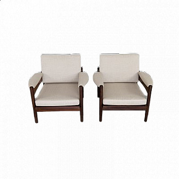 Pair of Danish-style teak and fabric armchairs, 1960s