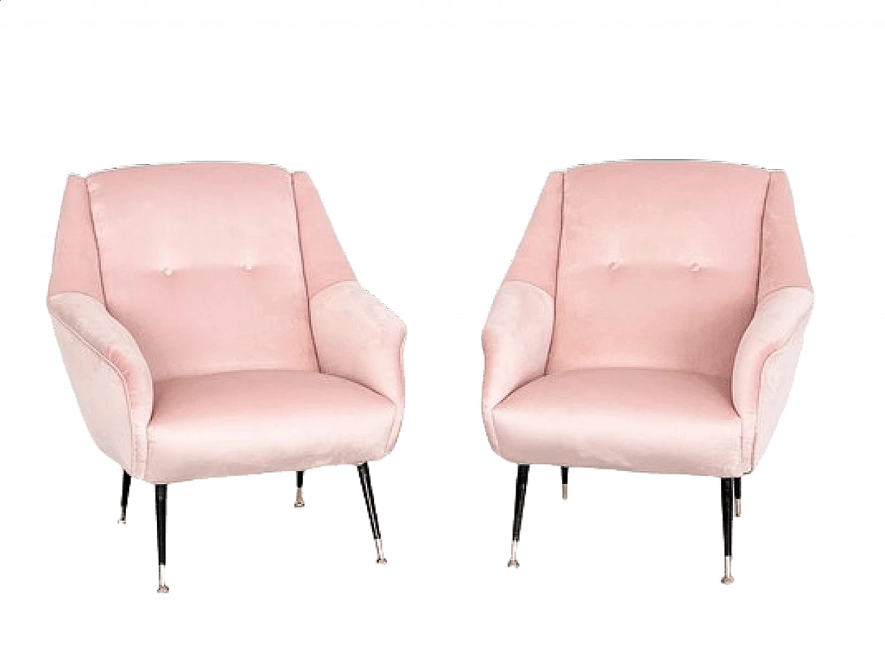 Pair of pink velvet armchairs, 1950s 18