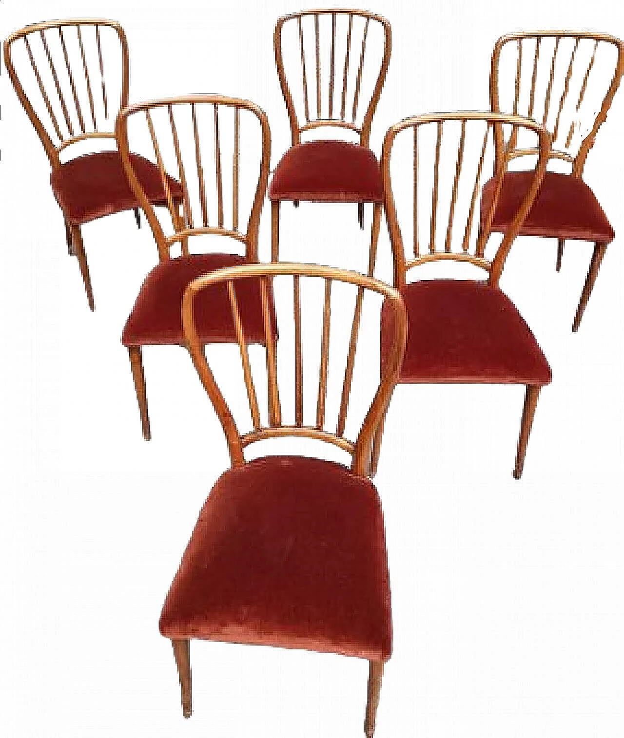 6 Red velvet chairs by Melchiorre Bega, 1950s 8