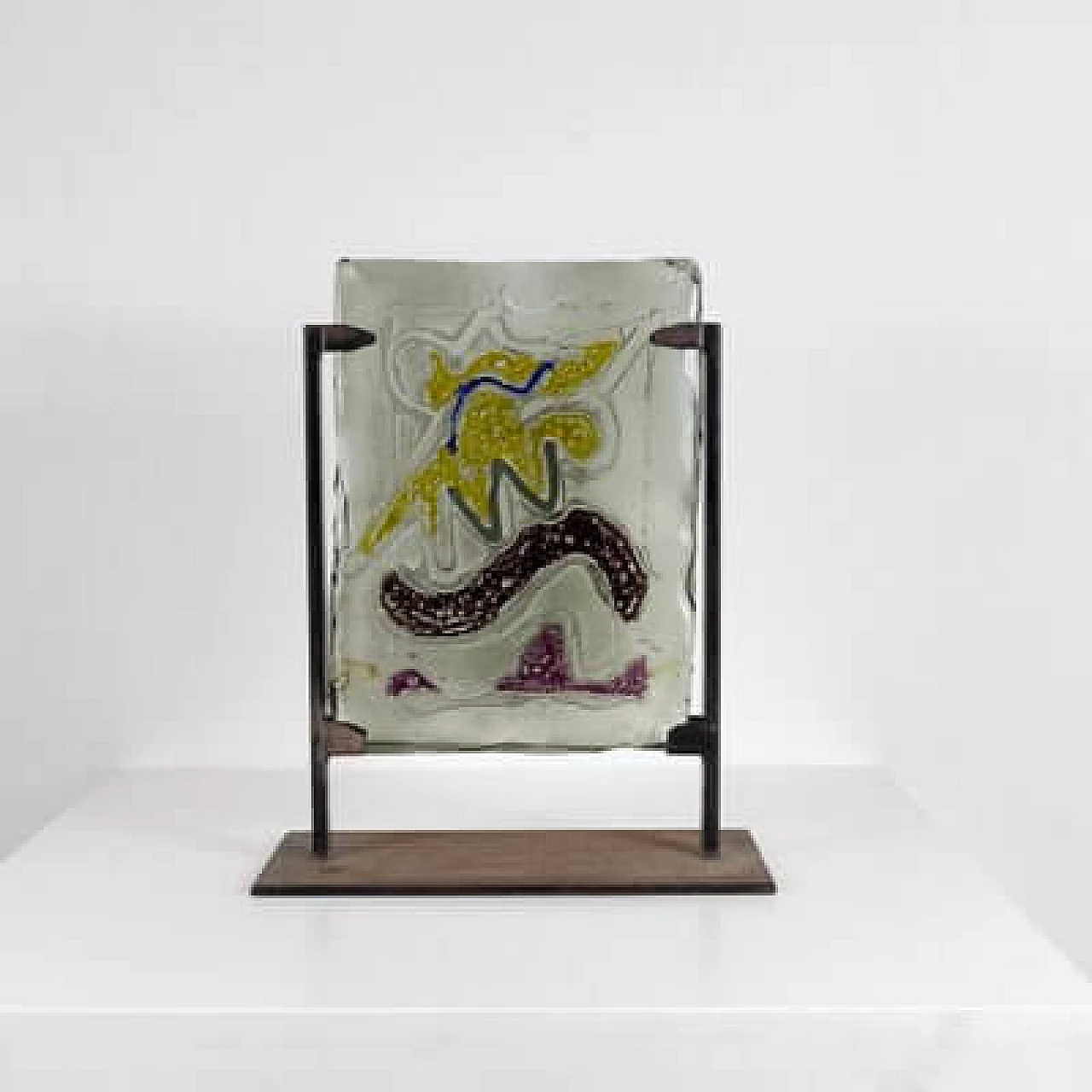 Decorative glass plate with metal base by Paolo Valle, 1970s 7