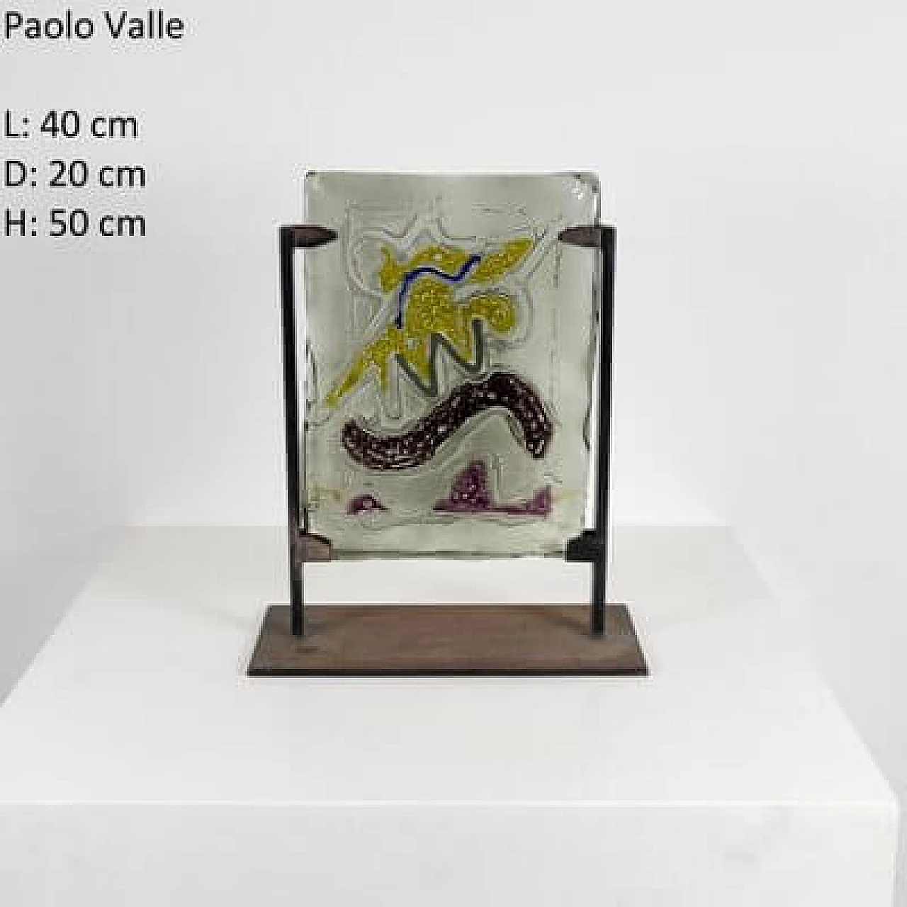 Decorative glass plate with metal base by Paolo Valle, 1970s 9