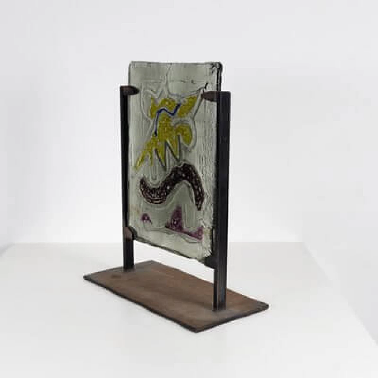 Decorative glass plate with metal base by Paolo Valle, 1970s 10