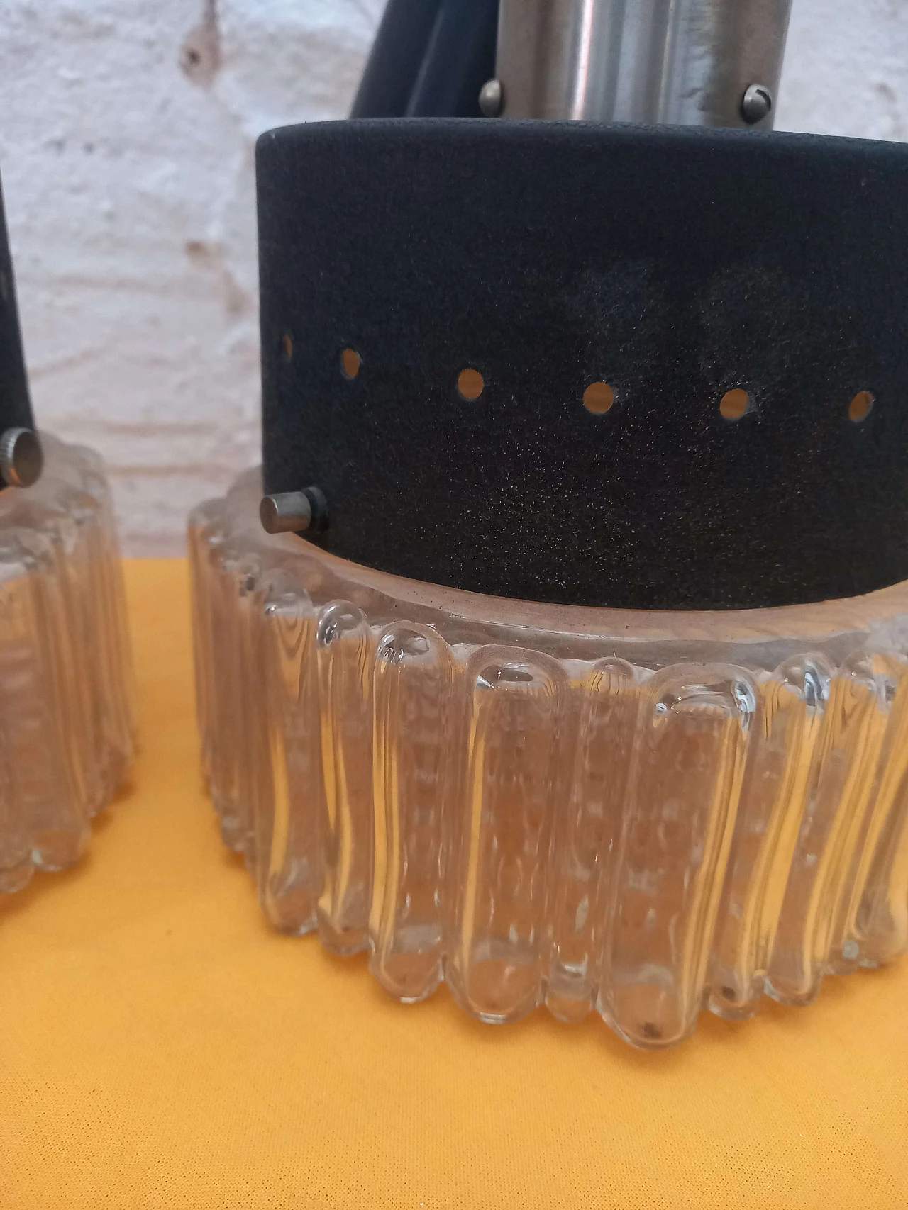 Pair of glass and metal chandeliers, 1960s 3