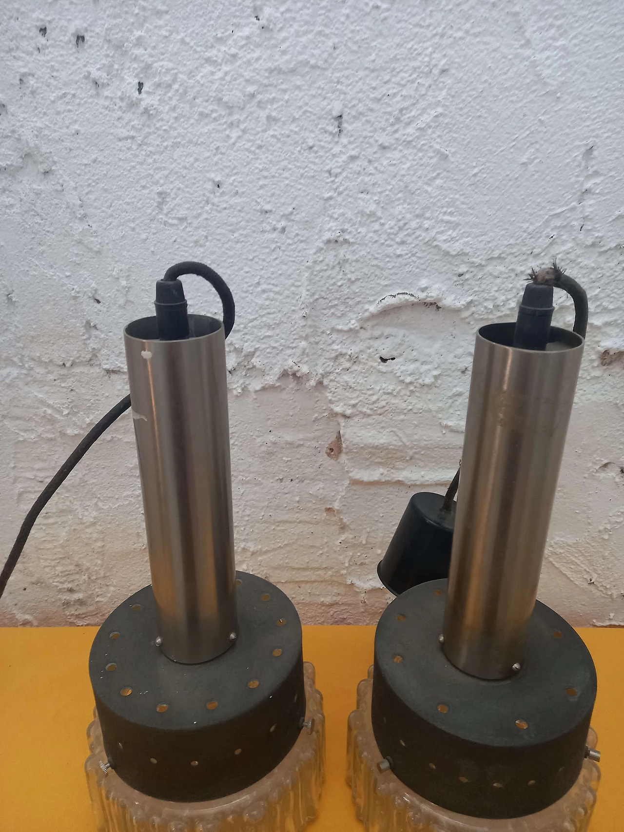 Pair of glass and metal chandeliers, 1960s 4