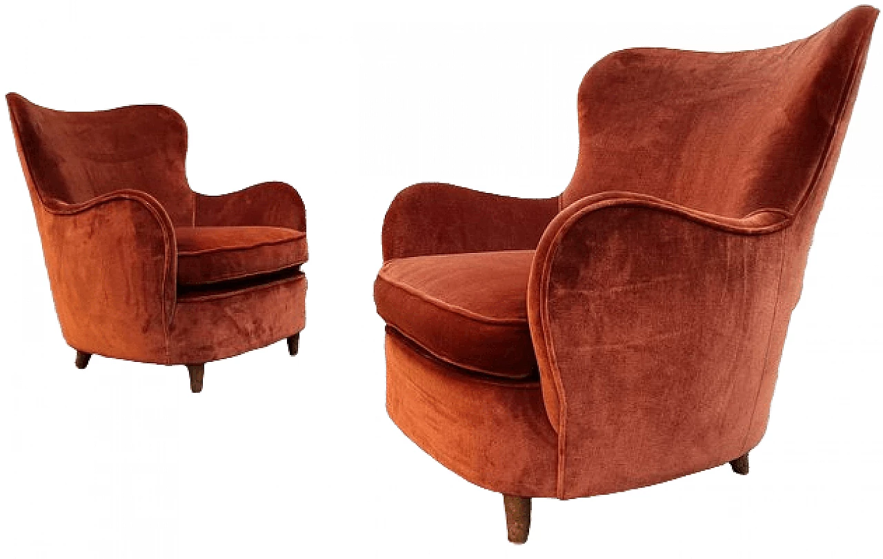 Pair of red velvet armchairs by Melchiorre Bega, 1950s 7