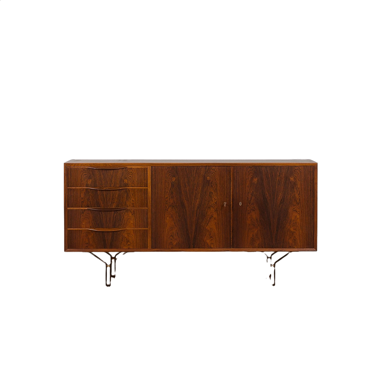 Sideboard in rosewood with 4 drawers, steel legs with brass details, 1960s 19