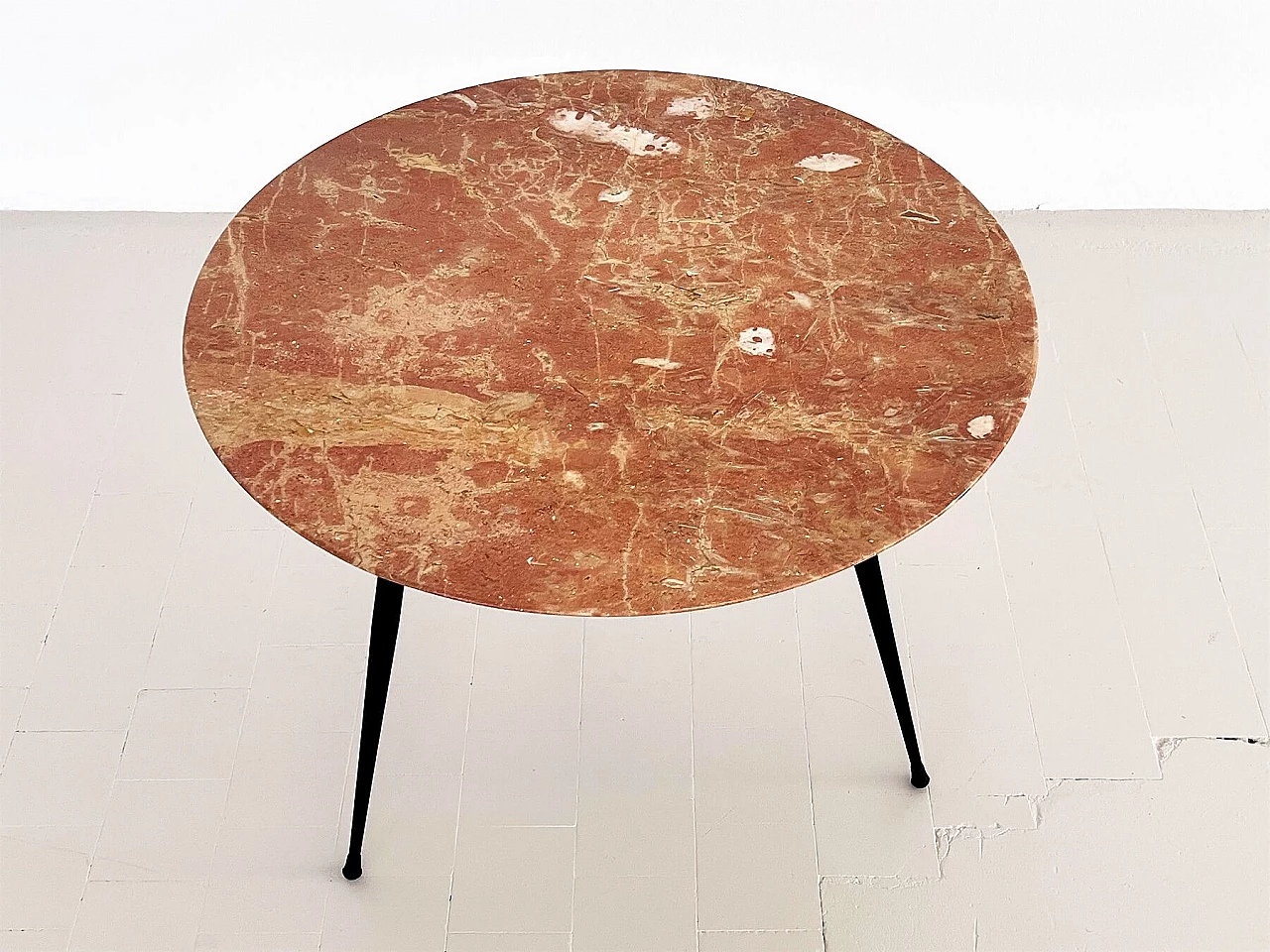 Coffee table with round red marble top, 1950s 1