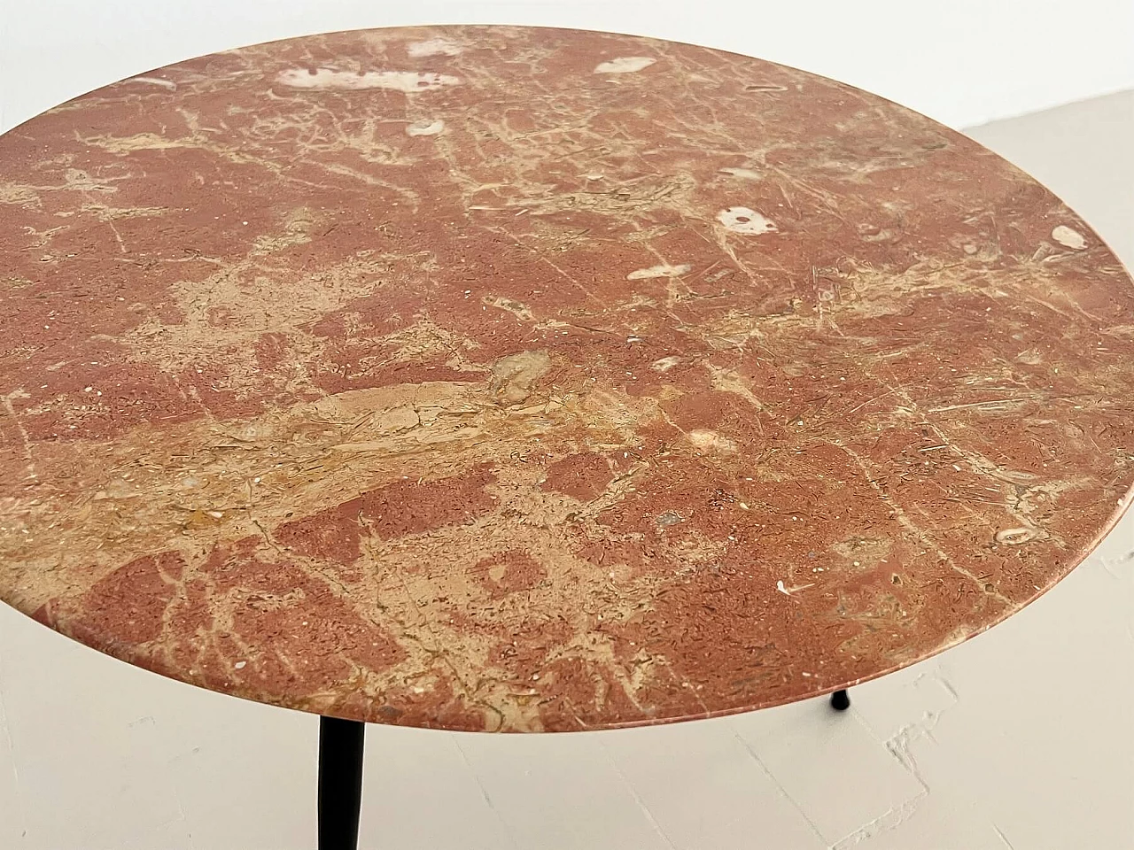 Coffee table with round red marble top, 1950s 11