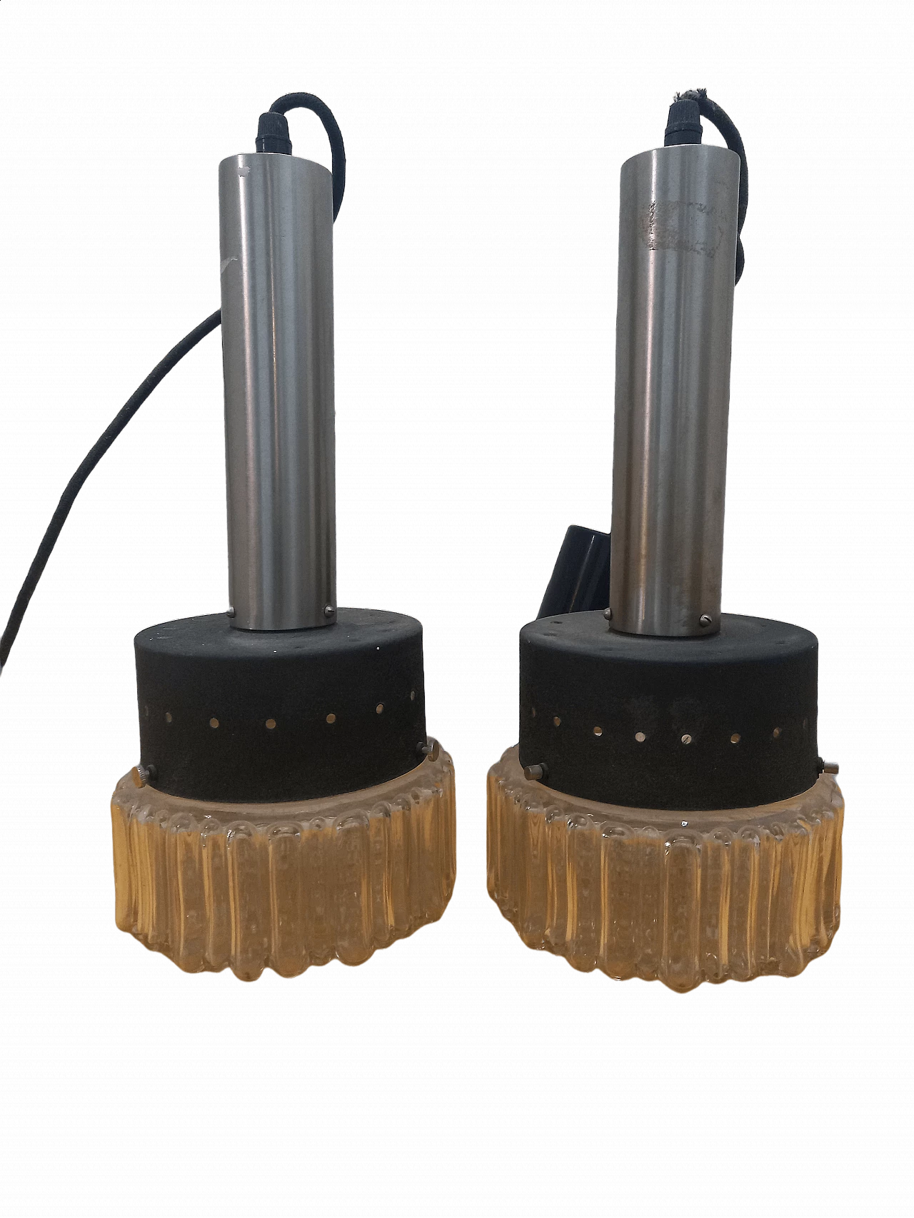 Pair of glass and metal chandeliers, 1960s 8