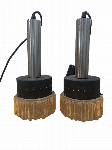 Pair of glass and metal chandeliers, 1960s