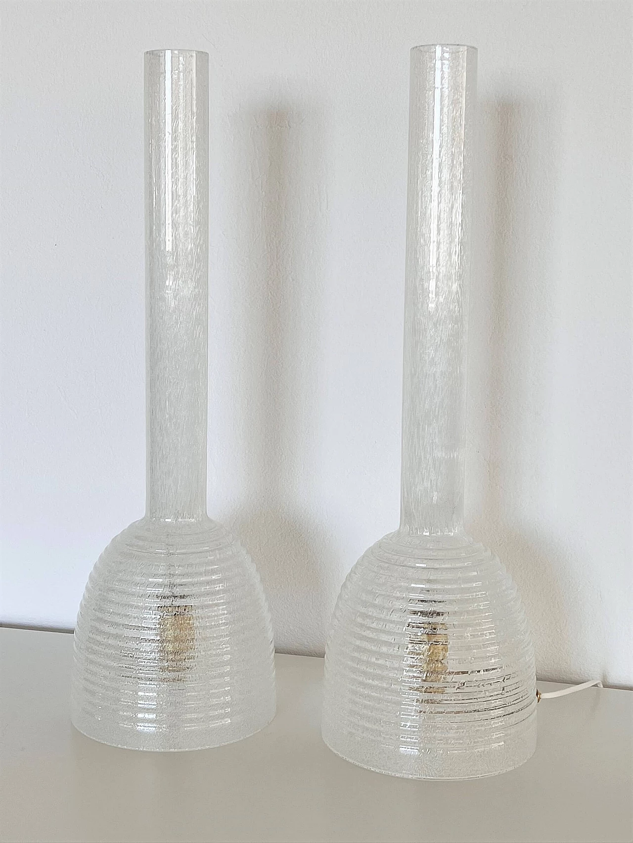 Coppia di lampade da tavolo in vetro di Murano di Carlo Nason per Mazzega, anni '70 1
