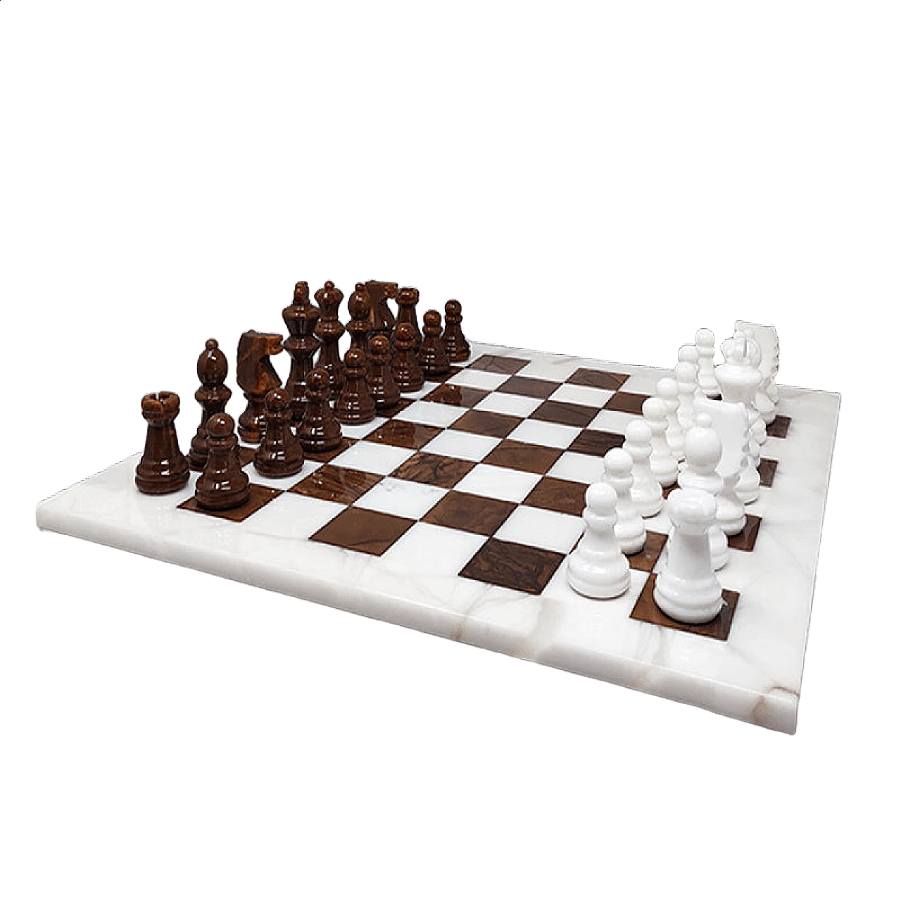 White and brown alabaster chess set from Volterra, 1970s 12