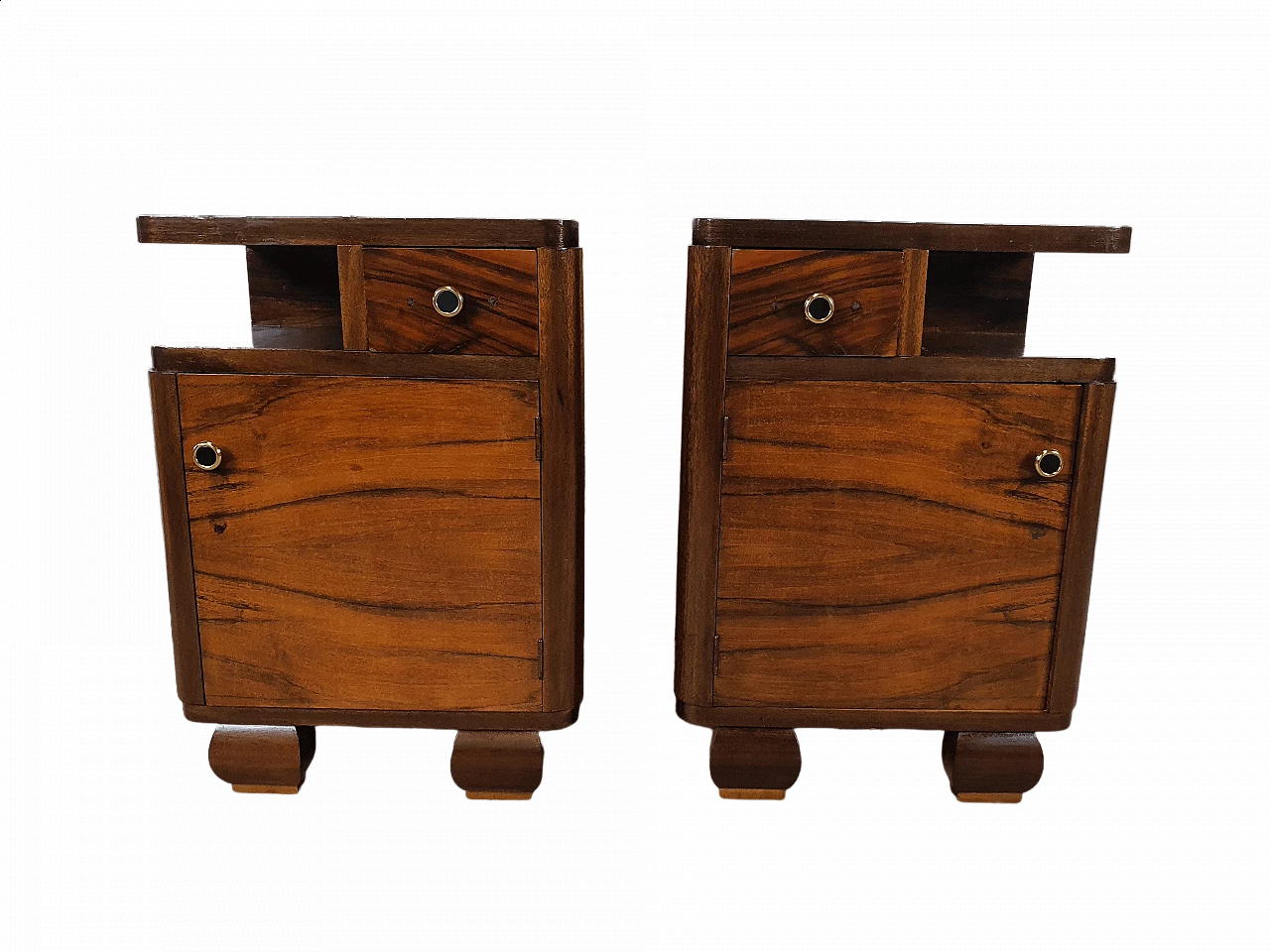 Pair of bedside tables in briarwood with brass knobs, 1940s 25