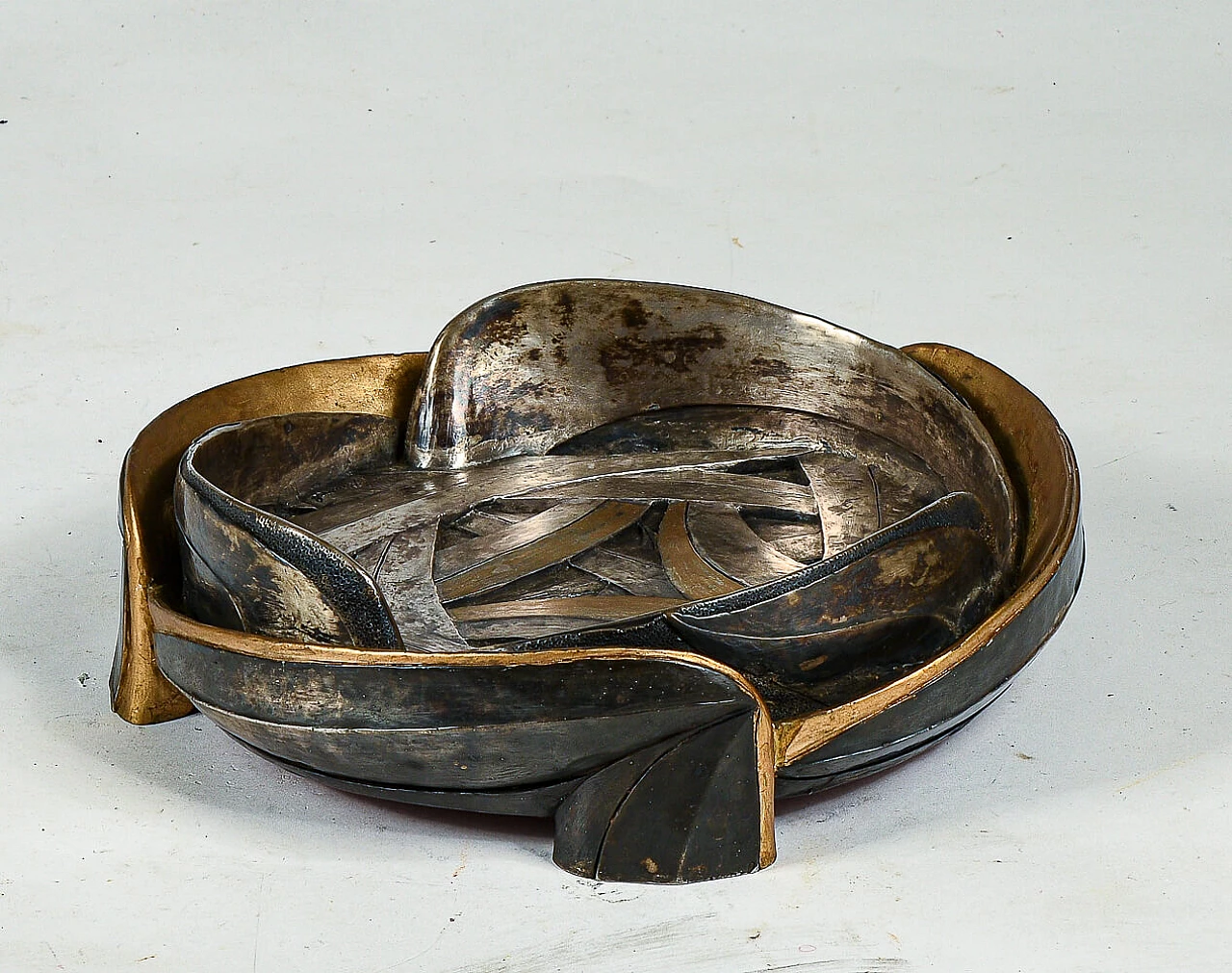 Grey and gold metal-covered resin ashtray by Brumel, 1950s 1