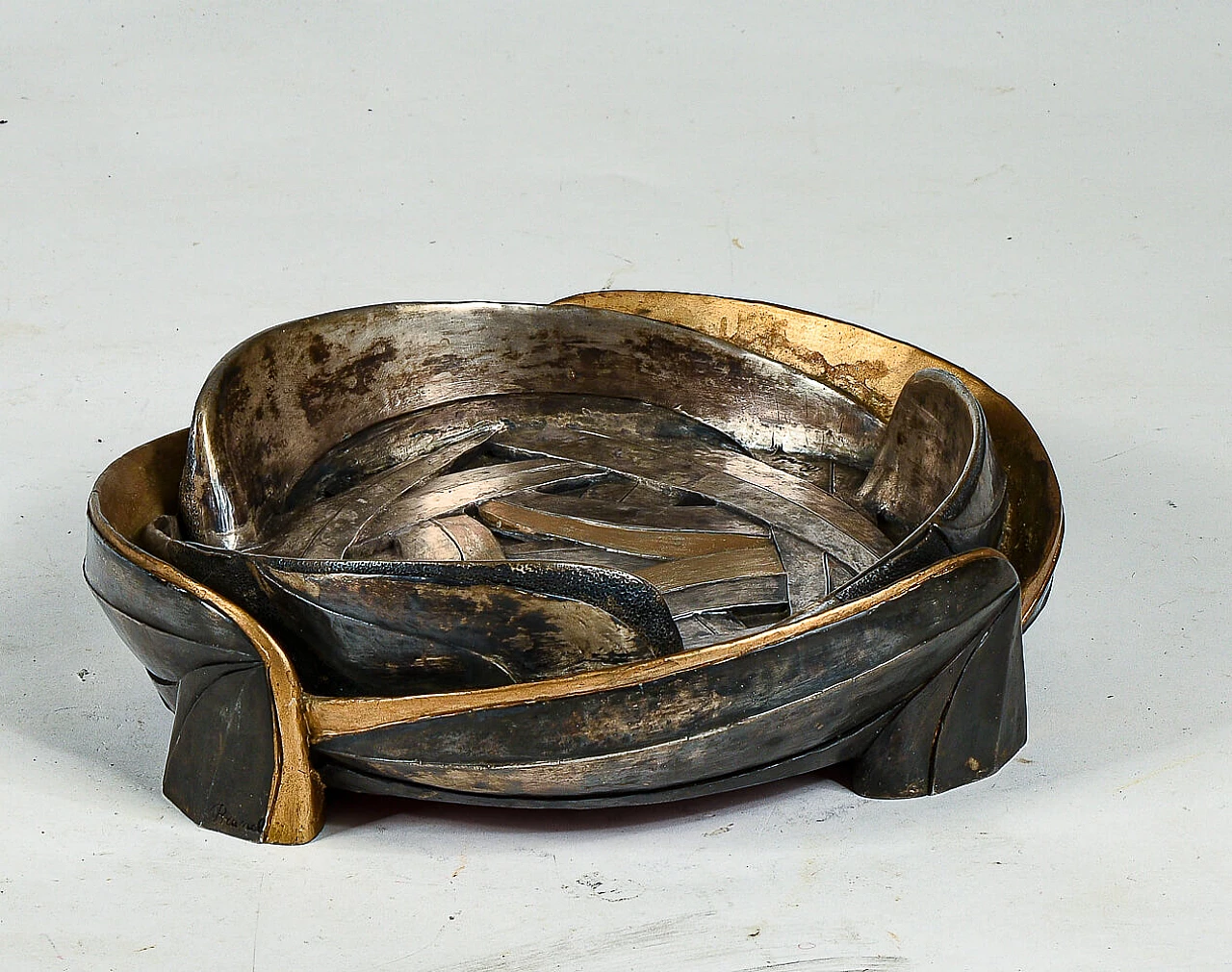 Grey and gold metal-covered resin ashtray by Brumel, 1950s 2