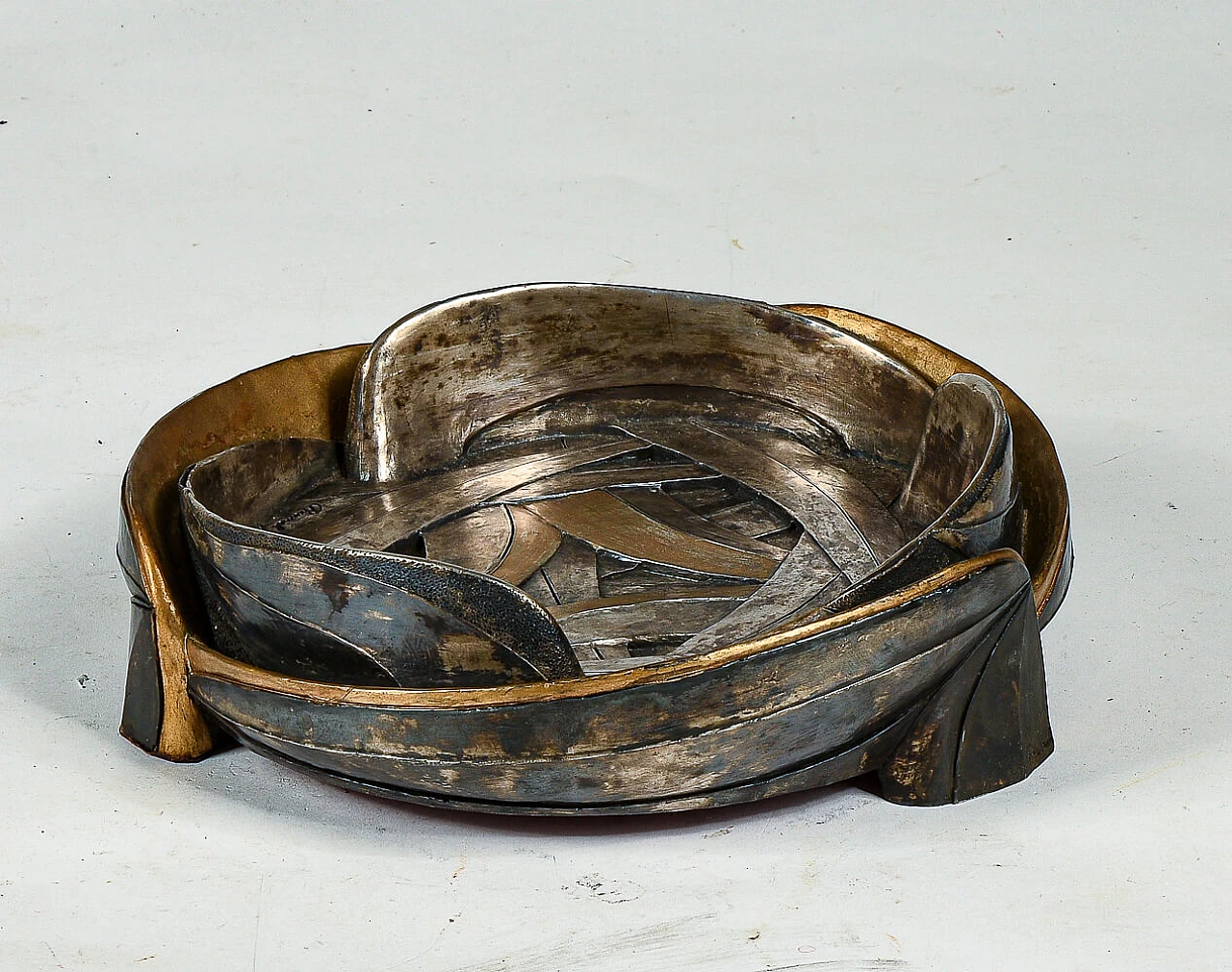 Grey and gold metal-covered resin ashtray by Brumel, 1950s 3