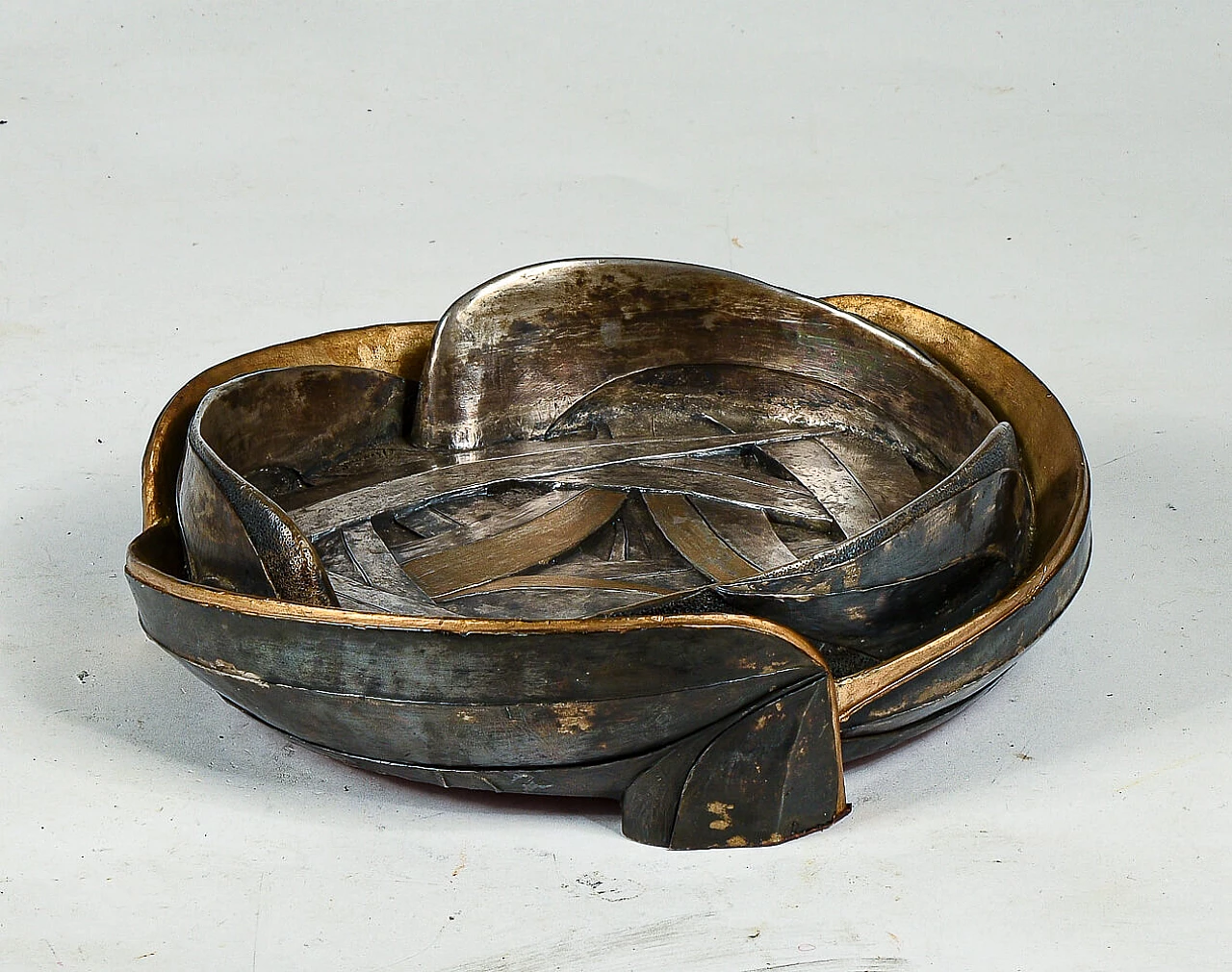 Grey and gold metal-covered resin ashtray by Brumel, 1950s 4