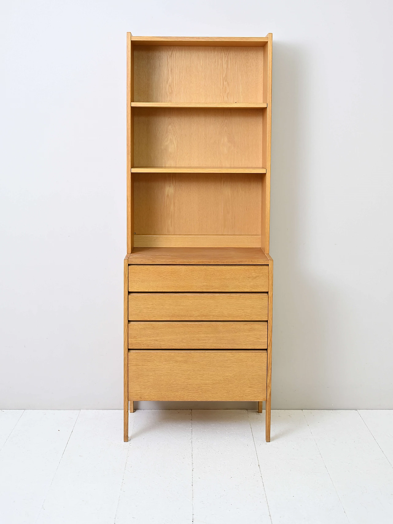 Libreria in rovere con cassetti, anni '60 1