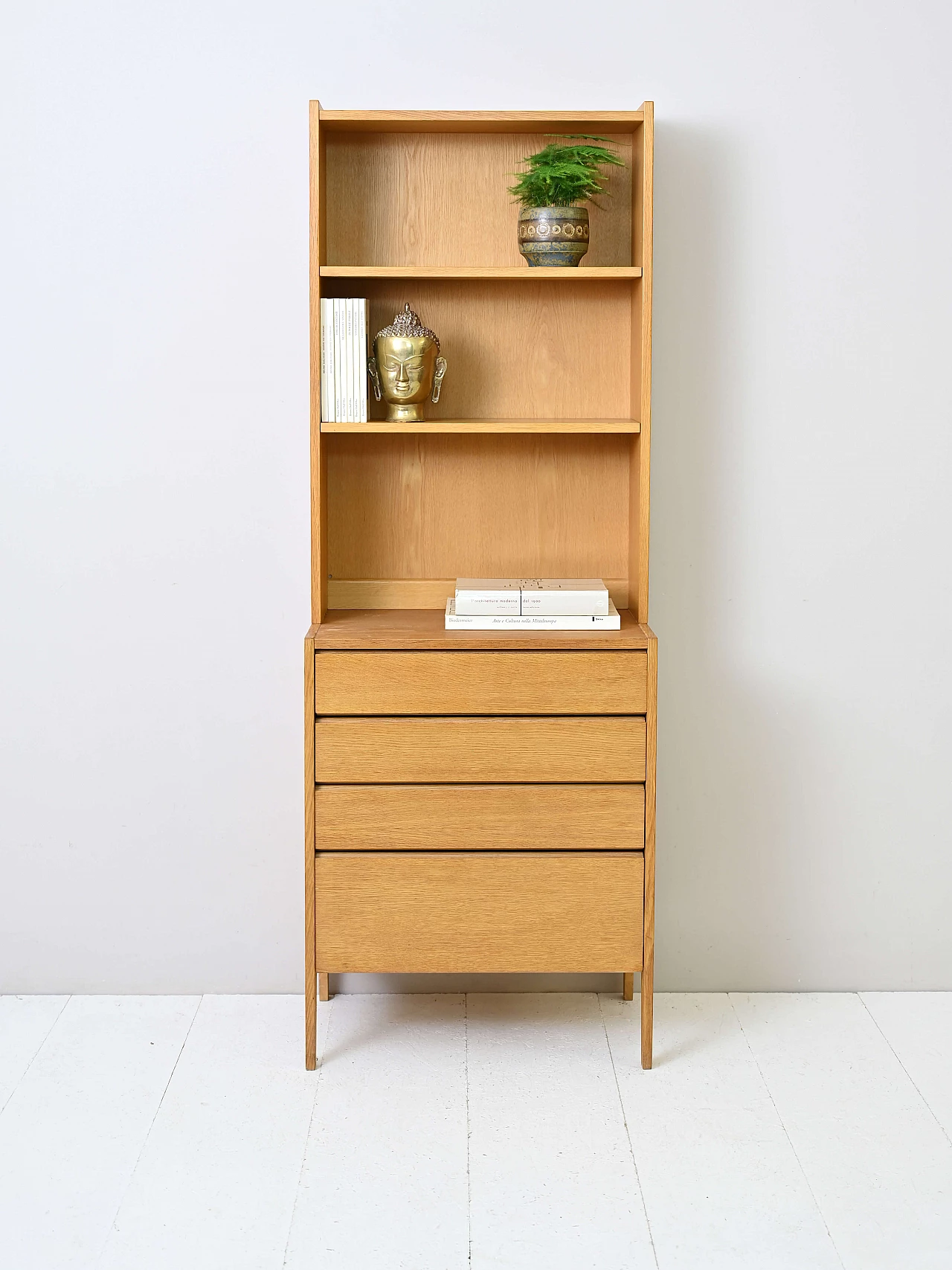 Libreria in rovere con cassetti, anni '60 2