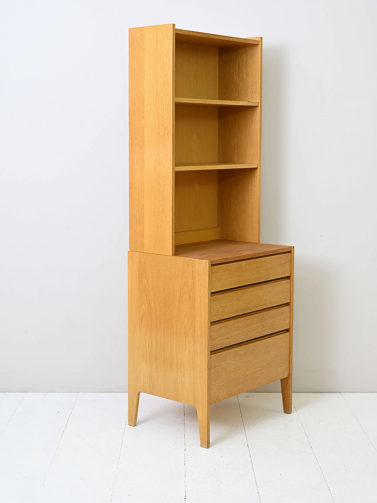 Libreria in rovere con cassetti, anni '60 3