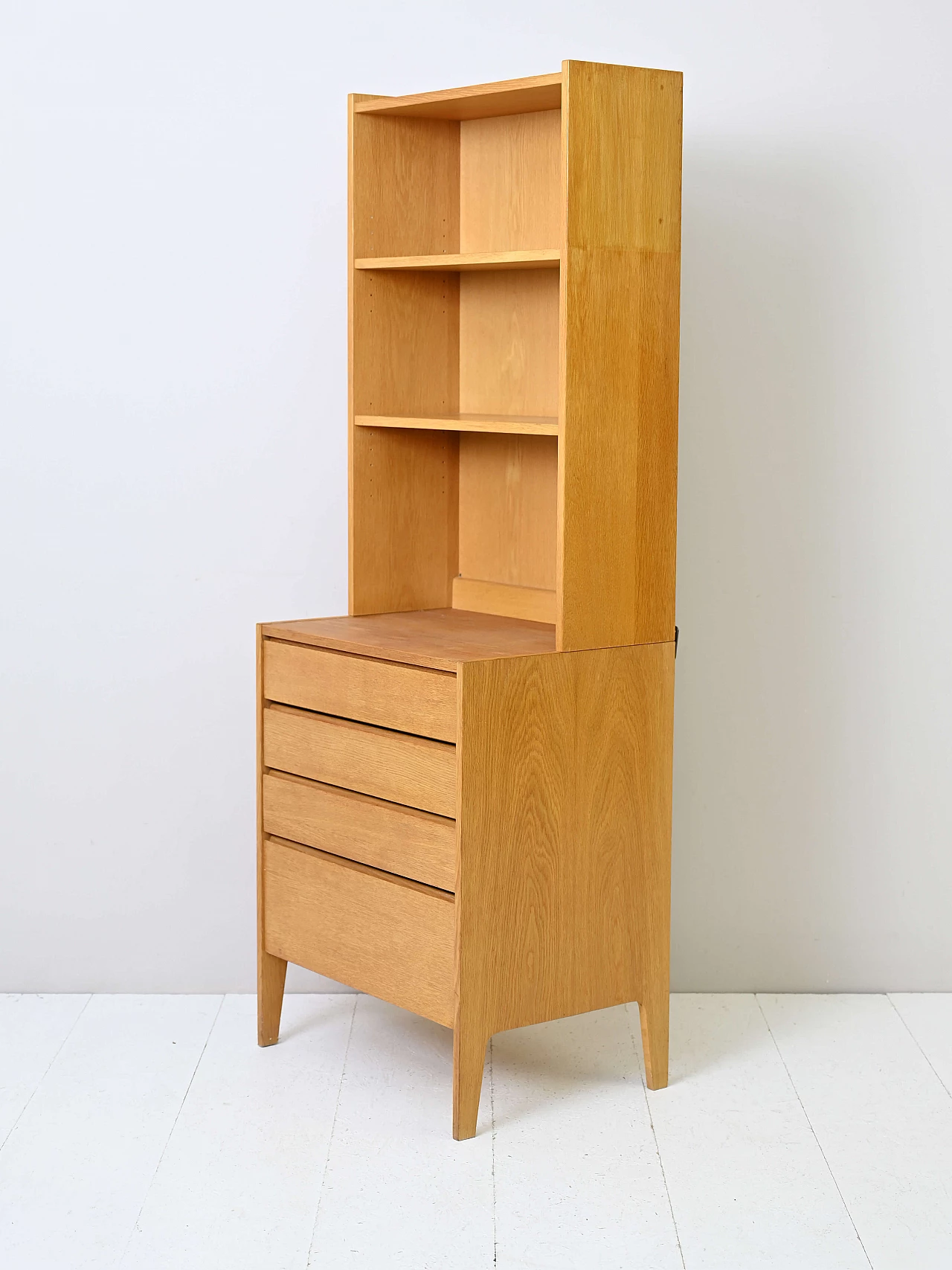 Libreria in rovere con cassetti, anni '60 4