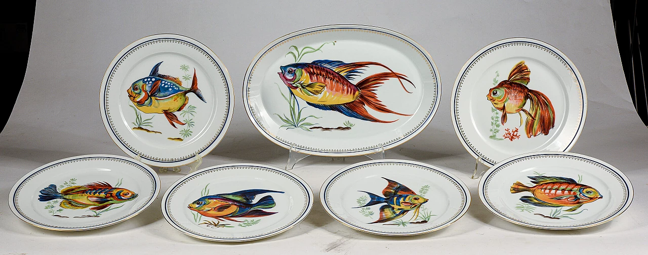 White Bavaria porcelain plates decorated with fish, 1970s 1
