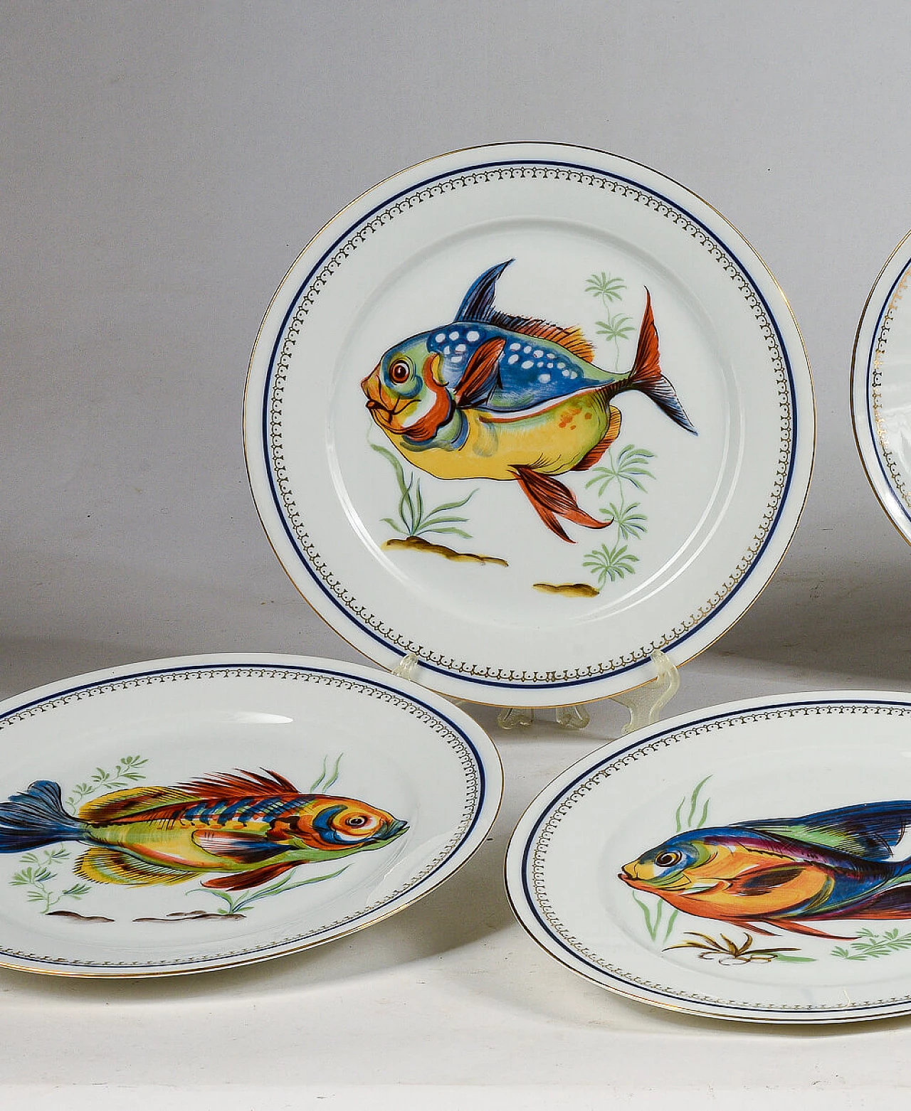 White Bavaria porcelain plates decorated with fish, 1970s 2