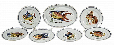 Piatti in porcellana Bavaria bianchi decorati con pesci, anni '70