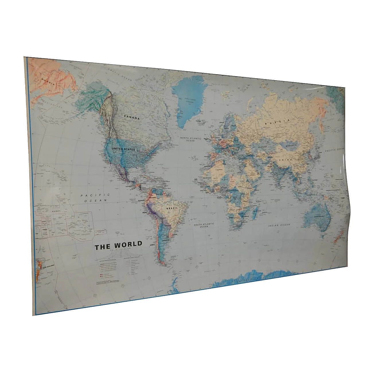 Mappa del mondo in carta plastificata con cornice in abete 12