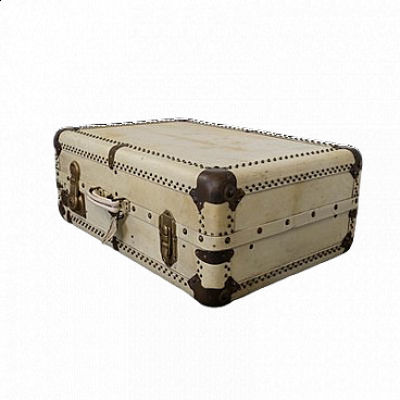Leather and beige parchment suitcase, 1960s