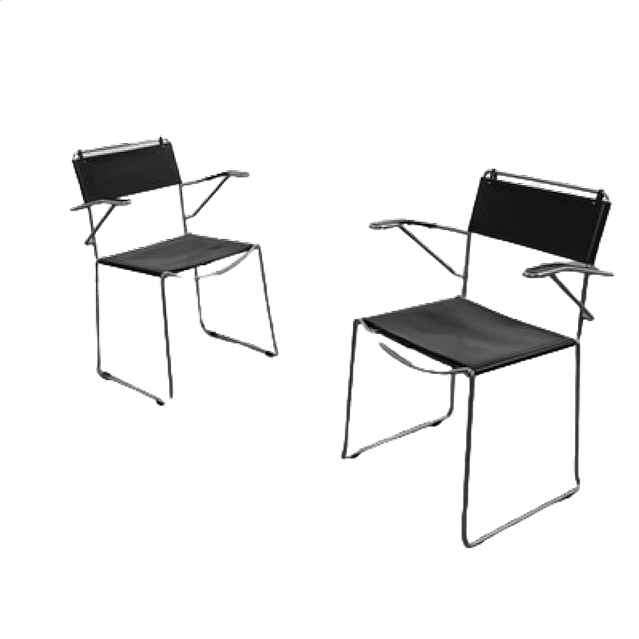 Coppia di sedie impilabili in similpelle e pelle, anni '70 24