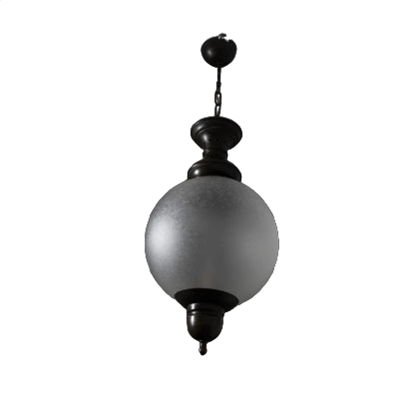 Ceiling lamp in burnished brass and acid glass, 1950s 10