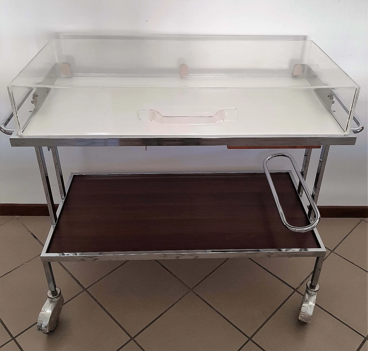 Industrial metal and plexiglass trolley, 1970s 2