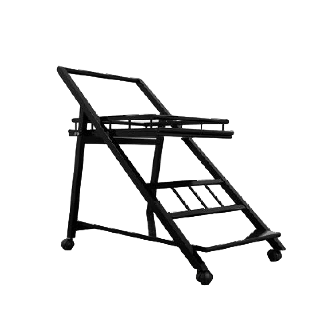 Black laquered ash bar trolley with removable tray, 1970s 14