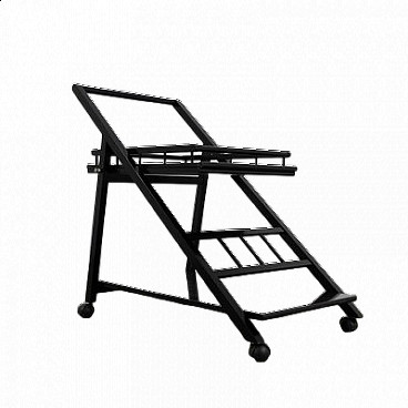 Black laquered ash bar trolley with removable tray, 1970s