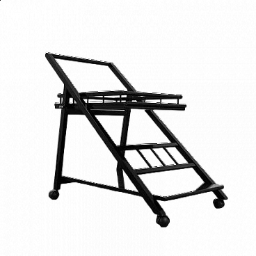 Black laquered ash bar trolley with removable tray, 1970s