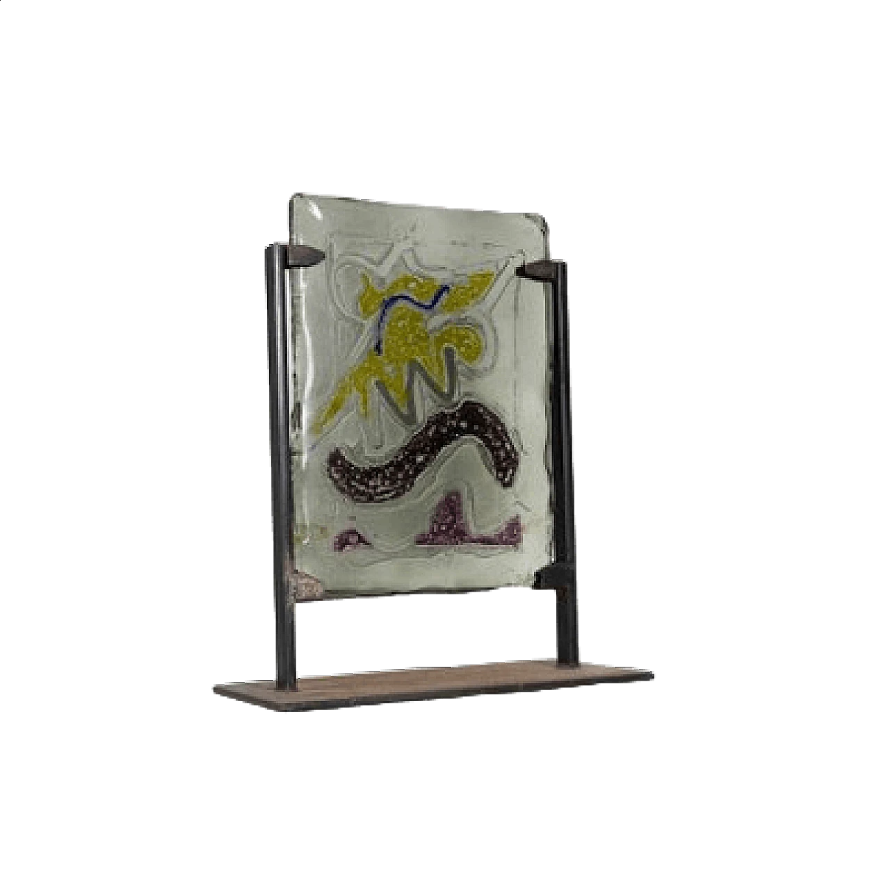 Decorative glass plate with metal base by Paolo Valle, 1970s 17