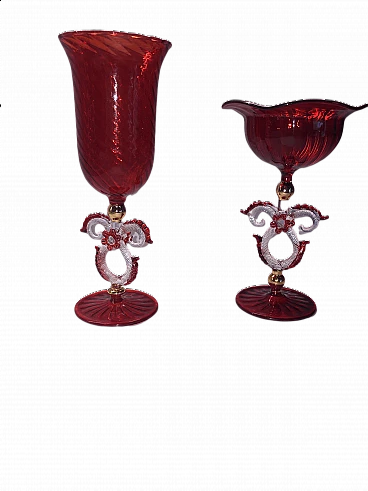 Pair of blown Murano glass and gold cups, later 20th century