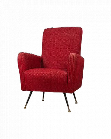 Red fabric armchair, 1950s