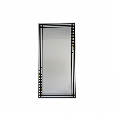 Black and silver screen-printed mirror, 1970s