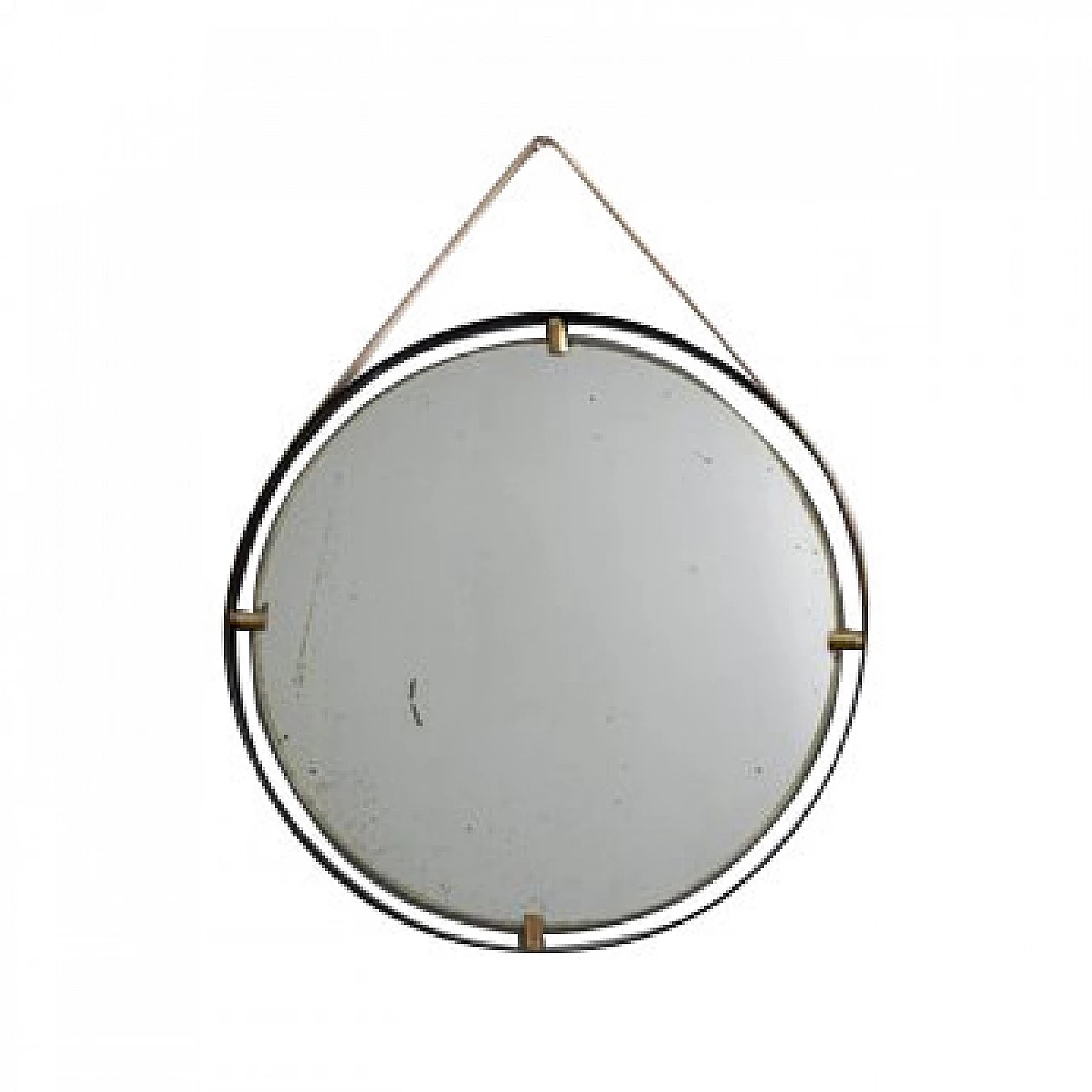 Specchio con supporto in pelle, anni '50 10