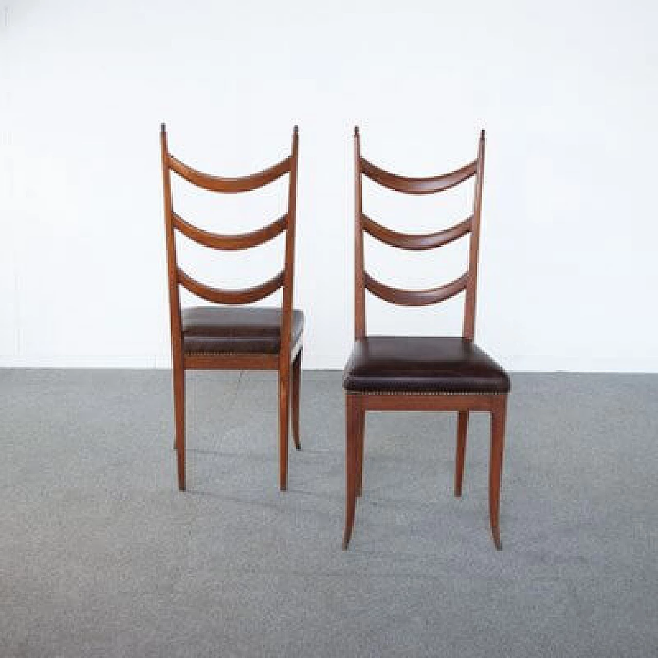 6 Chairs in wood and leather by Osvaldo Borsani, 1950s 4