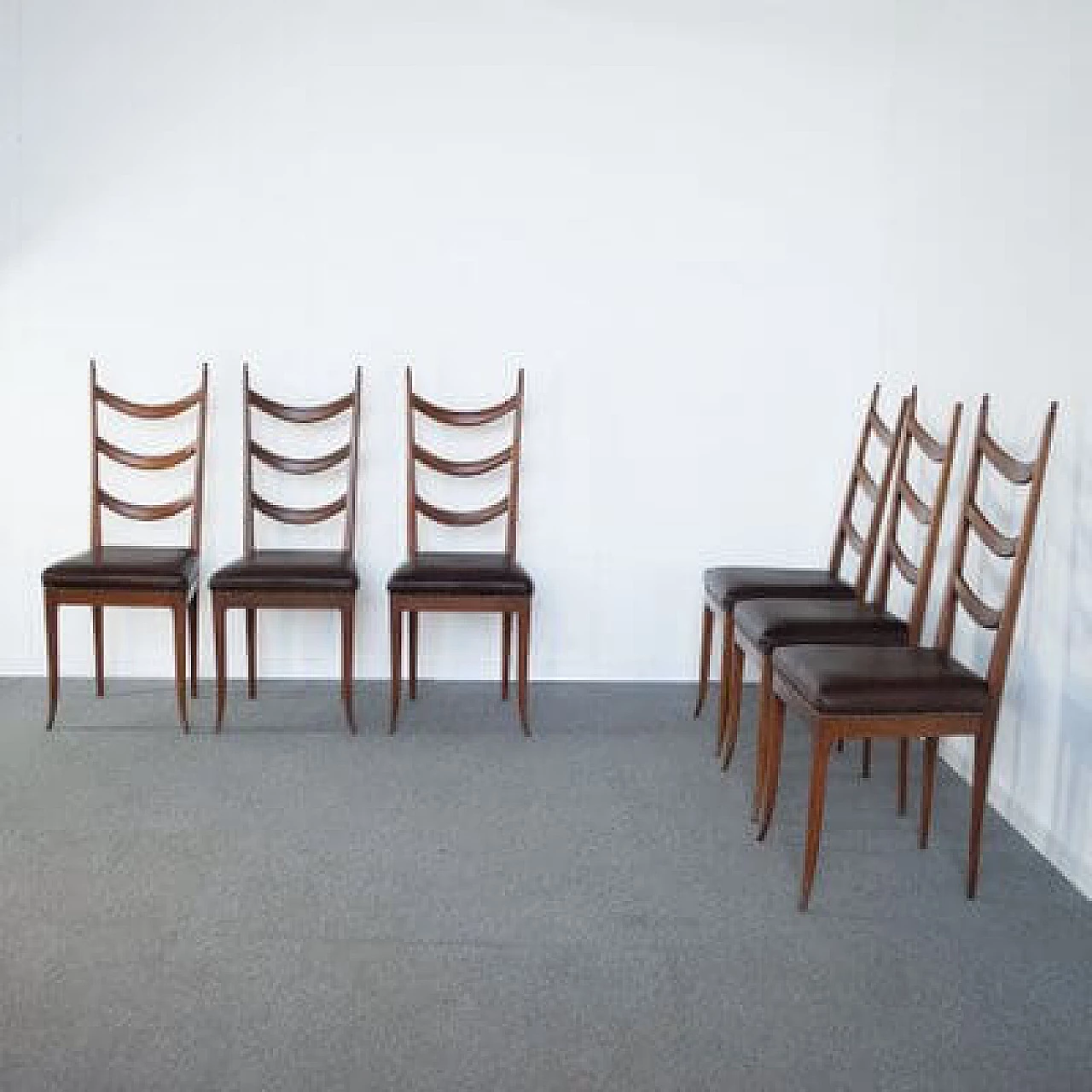 6 Chairs in wood and leather by Osvaldo Borsani, 1950s 7